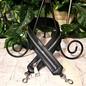 DKNY Two-Faced Black Leather/Silver Zipper Compartment Strap NWOT